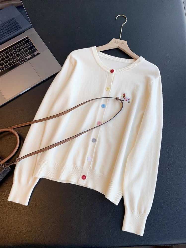 Women Basic Colorful Buttons Tops Knitted Chic Embroidery Cardigan Autumn Winter 2025 Soft Elegant Oneck Loose Casual SweatersT251101