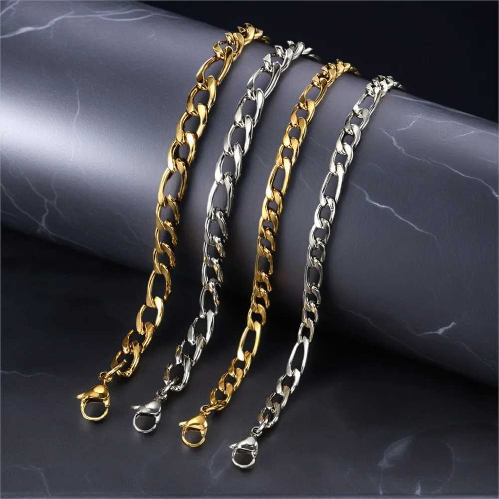 Rock Silver Stainless Steel Mens Bracelet 5MM Figaro Bracelet Hip Hop Jewelry Gift Mens Fashion Accessories KAH003 Y250329