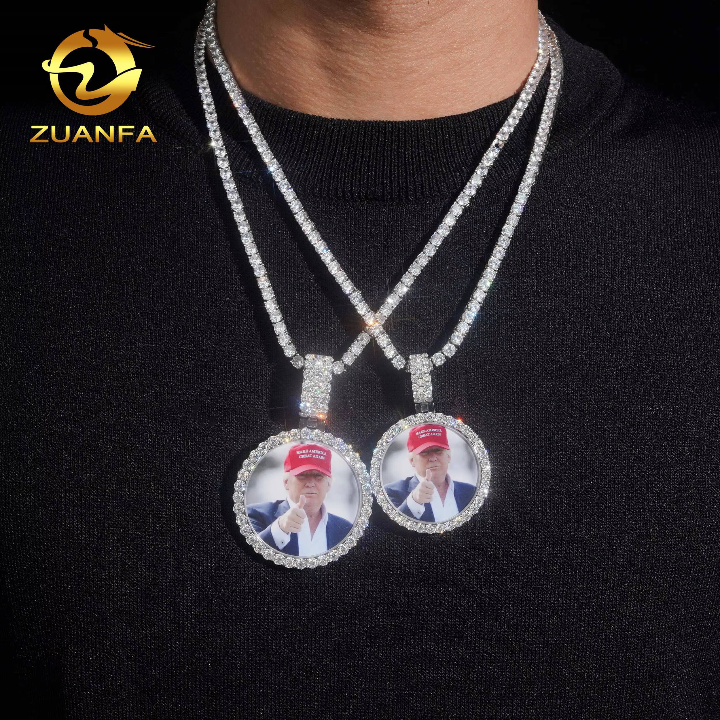 Iced Out Pendant Photo 316L Stainless Steel Moissanite Hip Hop Memory Pendant Charm Pass Tester Waterproof Scratch Resistant