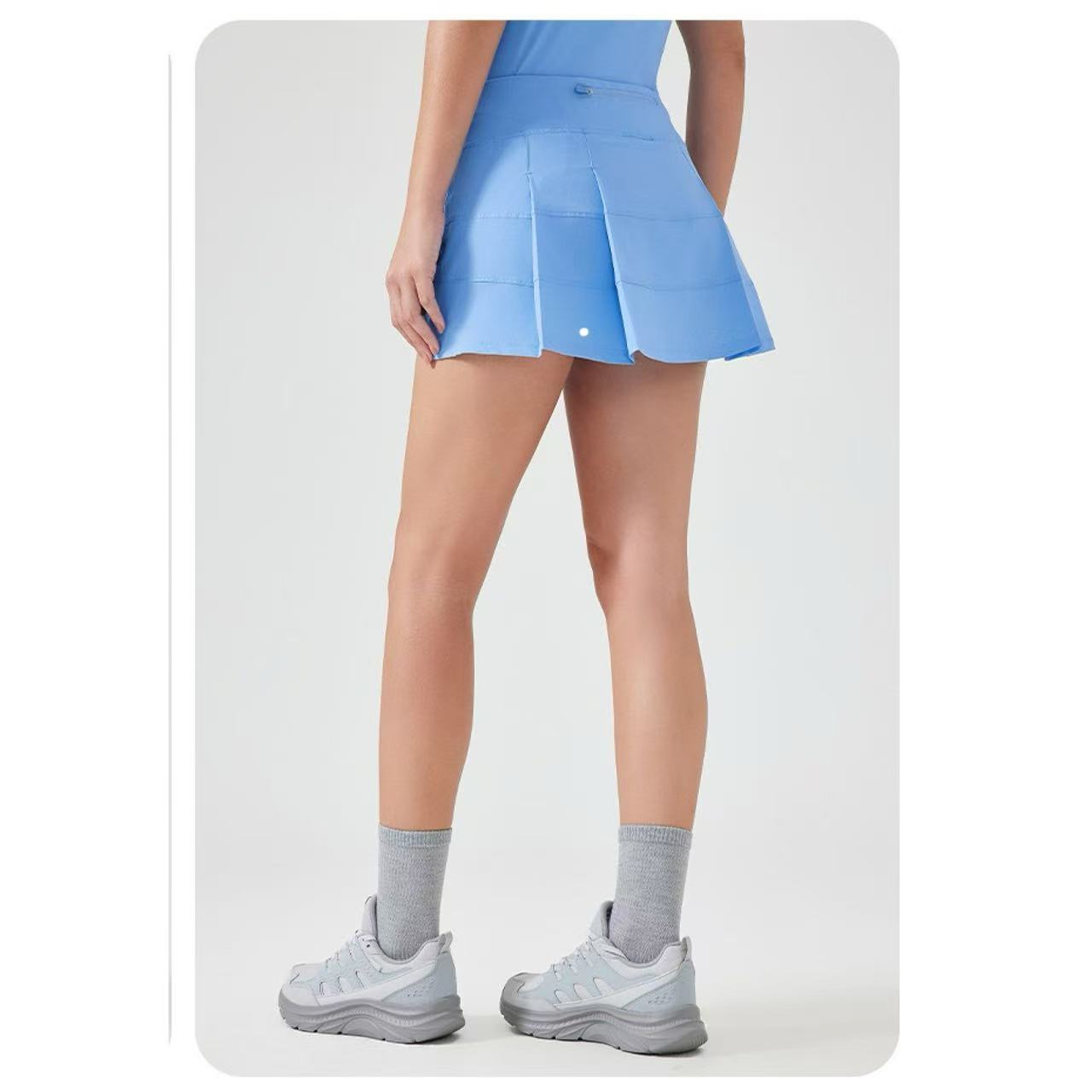 Women Sports Yoga Skirts Workout Shorts Zipper Pleated Tennis Golf Skirt Anti Exposure Fitness Short Skirt with Pocket D25014