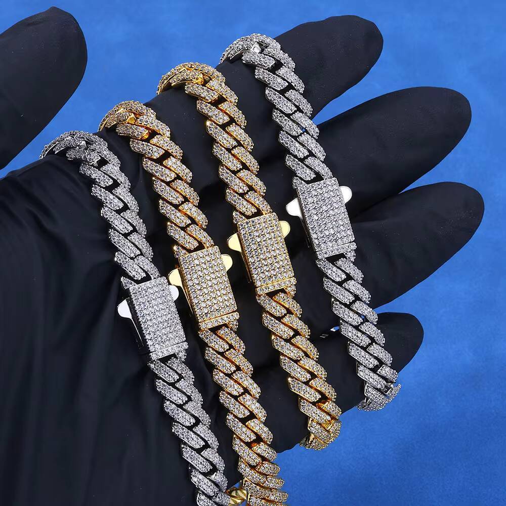 Drop Shipping Round Brilliant Cut GRA Certified Iced Out 8mm Silver VVS Moissanite Thin Miami Cuban Link Chain Necklace