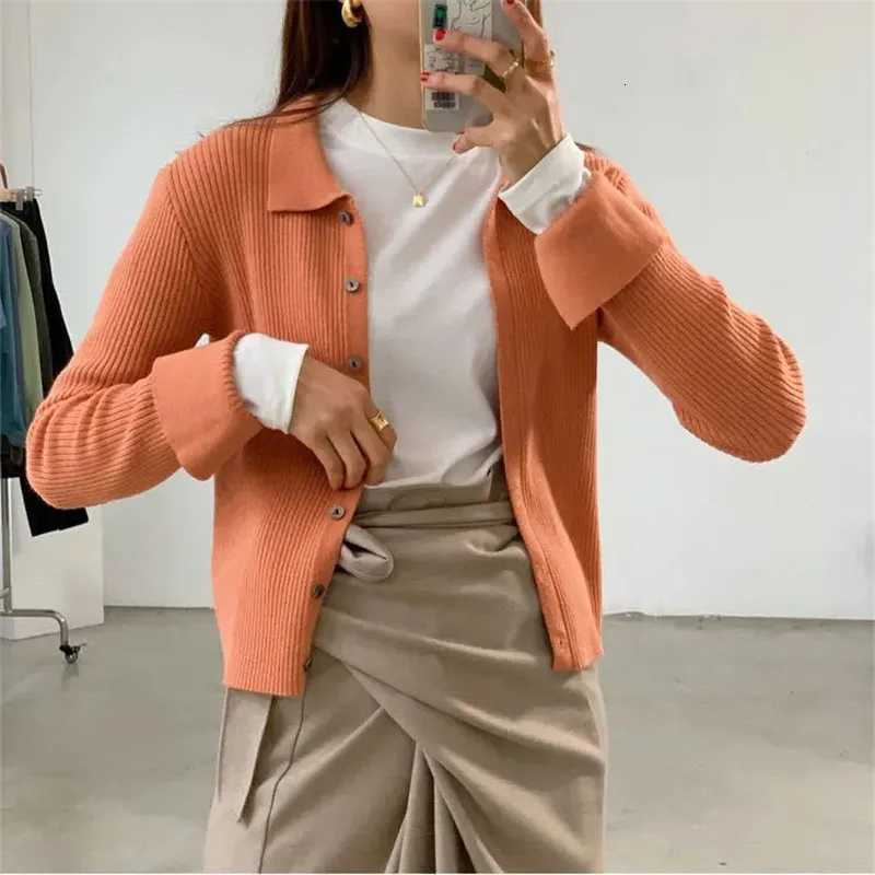 Korean Fashion 2025 fall Autumn Spring Casual Knitted Cardigan Jacket Womens Thin Full Sleeve Knitted Cropped Tops Blouse FemmeT251101