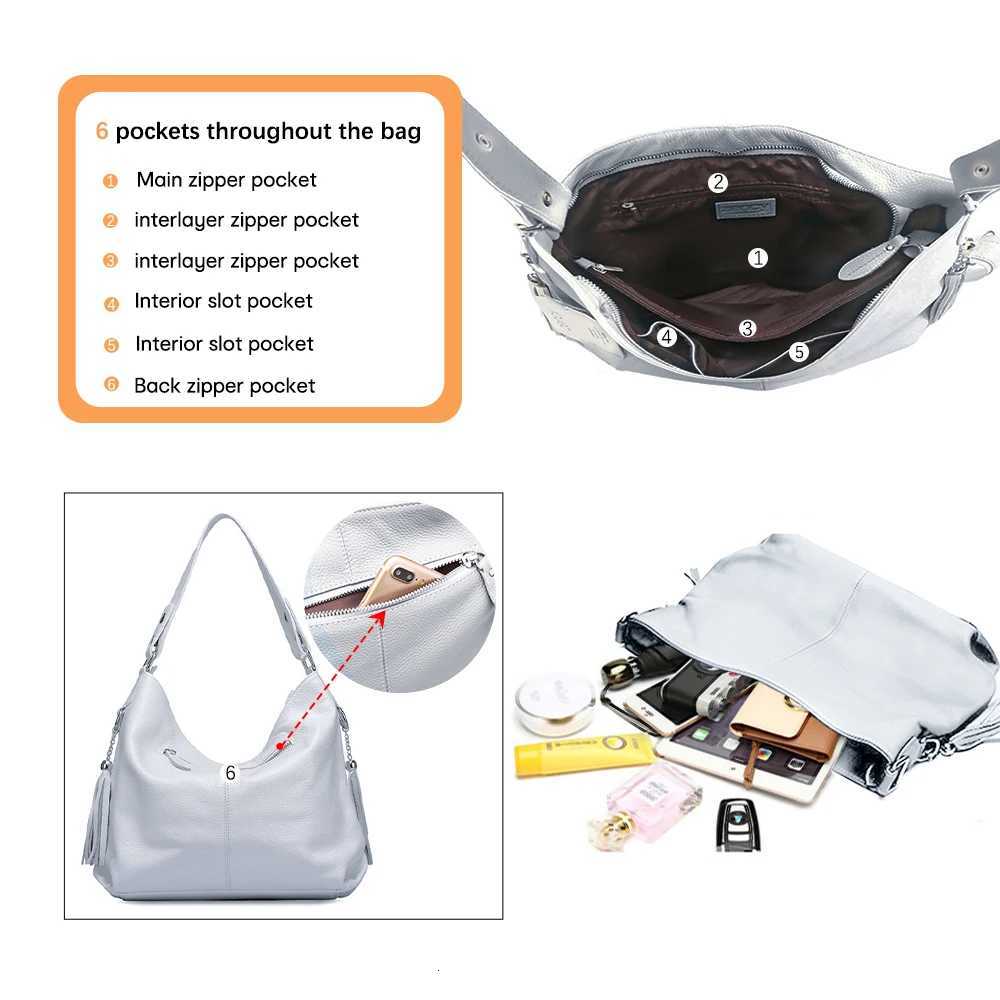 Zency Leather handbags Genuine For Women Fashion Tassel Hobo Bag Crossbody Plain Color Real Cowhide Leather Large Shopper BagW251101