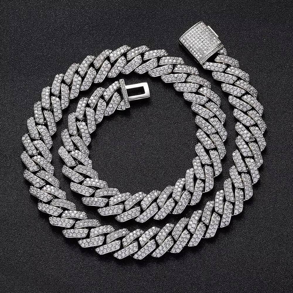 Fine Jewelry 925 Silver Moissanite Tennis Chains Iced Out Hip Hop Cuban Link Chain Luxury Diamond Necklace