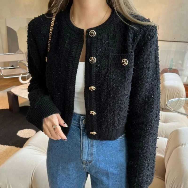 Elegant O Neck Women Cardigan Short Sweater Jacket New Autumn Fashion Loose Knitted Cropped Long Sleeved Singlebreasted CoatsT251101