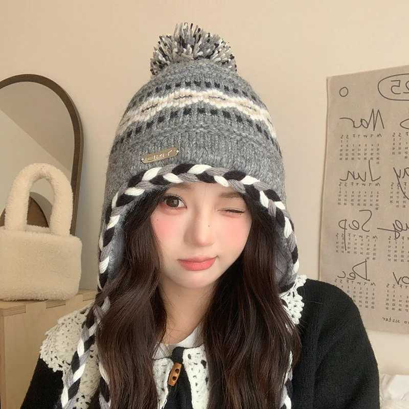 Fair Isle Knit Beanie Women Winter FleeceLined Warm Wool Hat Versatile EarCovering Beanie SoftXJ251101