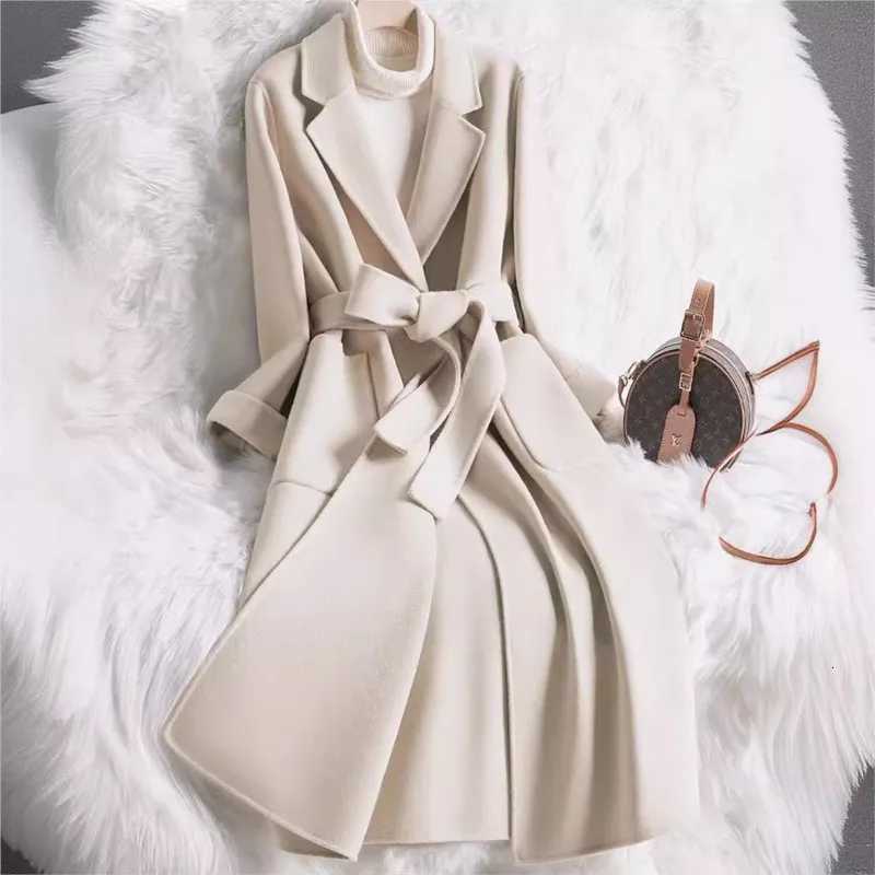 Japanese and Korean womens autumn and winter new style fashion beige slim fit woolen coat for womenT251101
