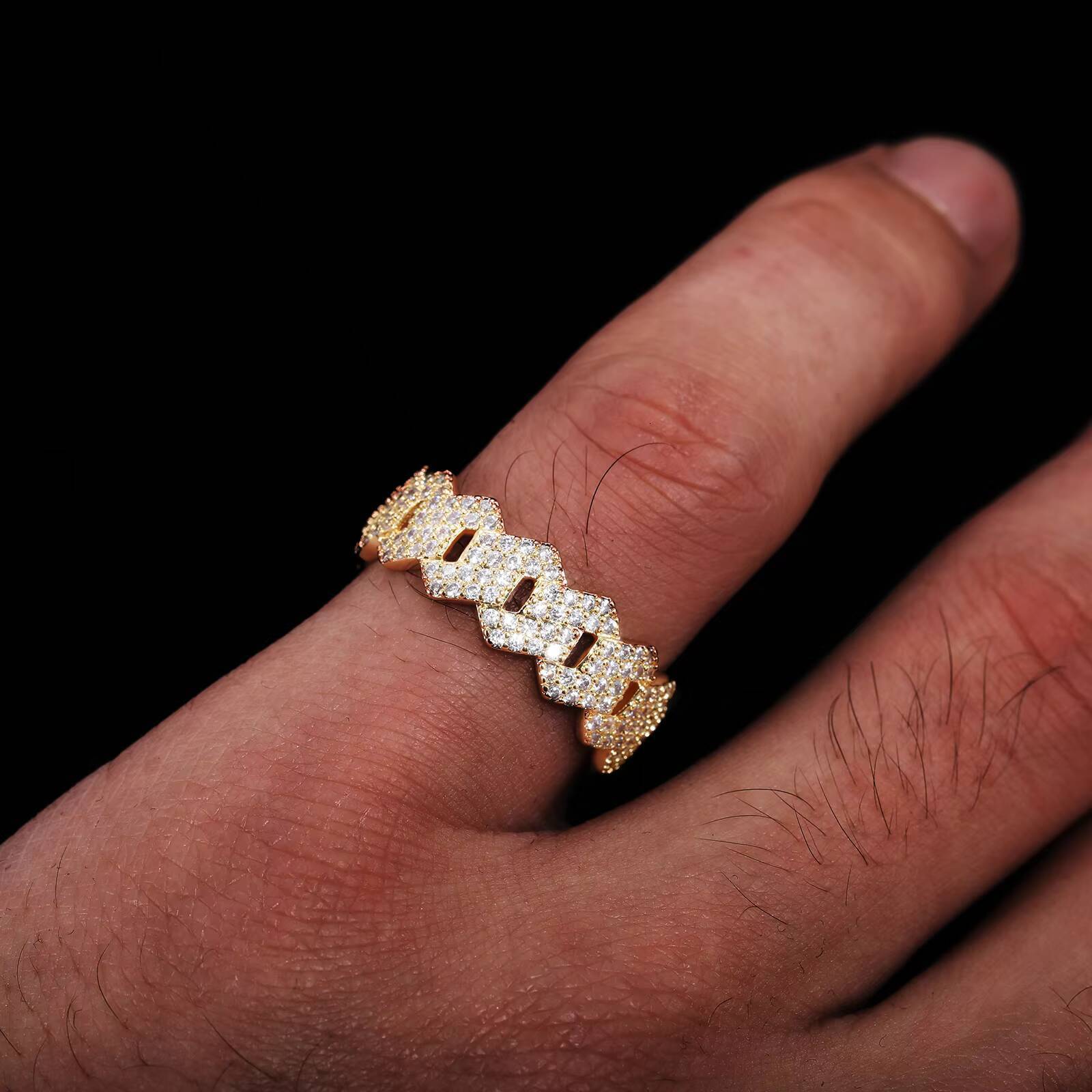 High Quality Classic Hip Hop Jewelry 8mm Gold Plated Brass Prong Setting 5A Cubic Zirconia Cuban Ring for Men