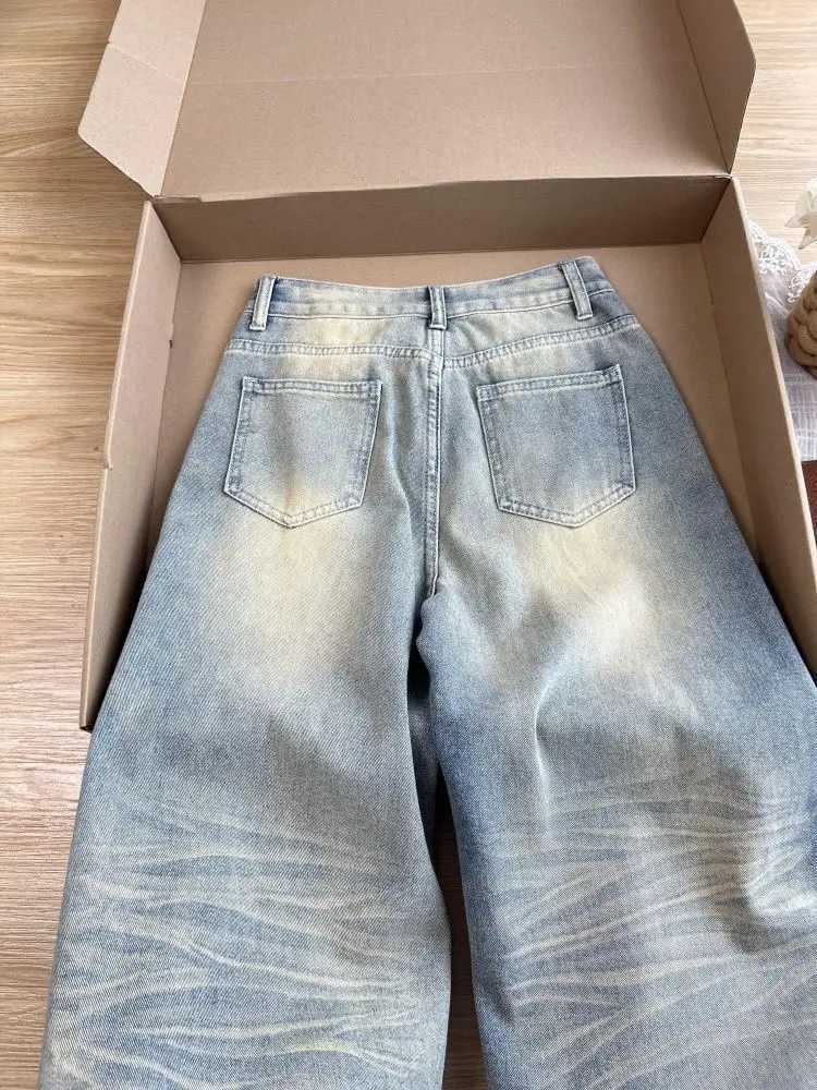 2025 Autumn New Retro Old Ripped Jeans Wideleg Jeans Women Loose Pants Trousers Baggy Jeans J251031