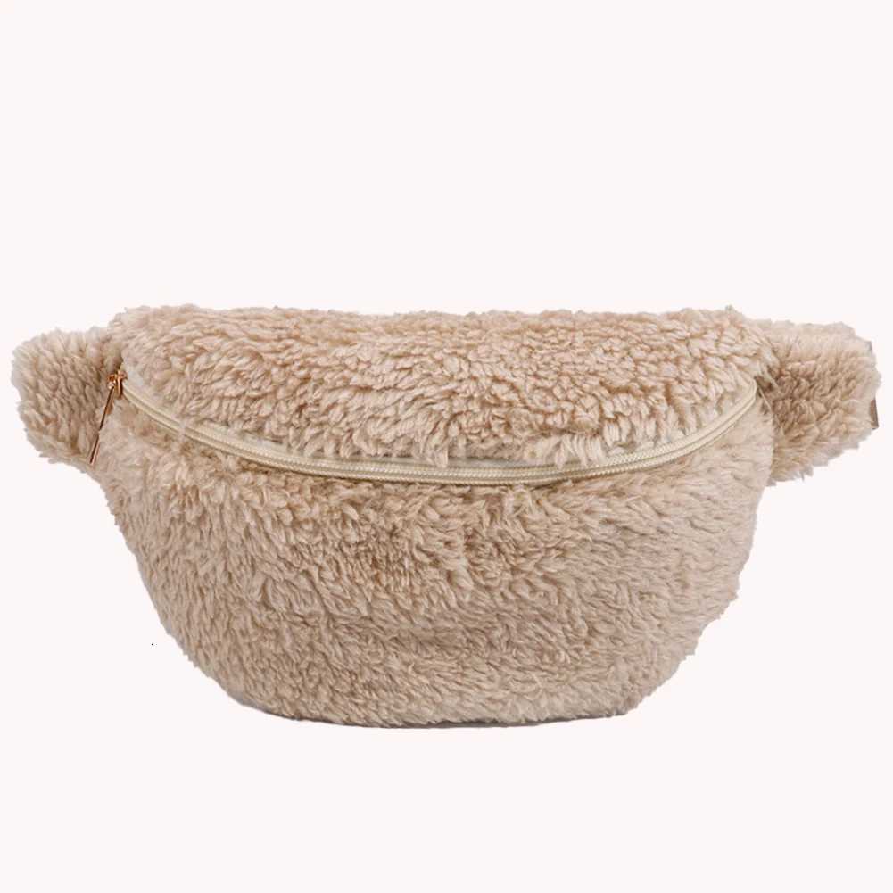 Unisex Furry Fanny Pack Zipper Closure Solid Shoulder Bag Fashion Multifunctional Foldable Lightweight Autumn Winter Daily BagW251101