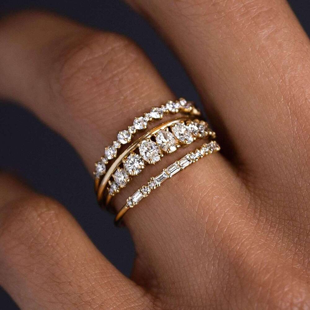 Stackable Non Tarnish Dainty 14K Gold Plated Thin Cubic Zirconia Thumb Ring Set Stack Trendy Statement Promise Wedding Bands Engagement Rings for Wome