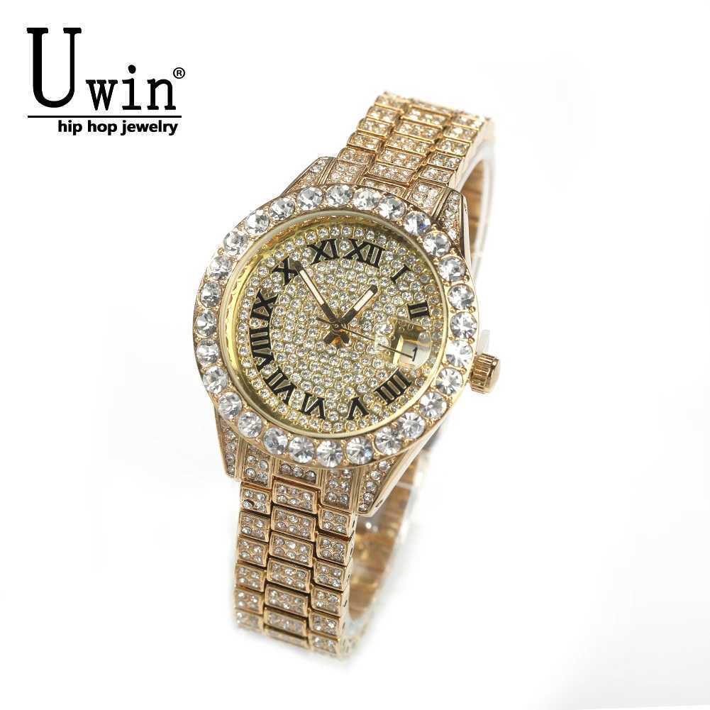 Uwin Womens Baby Pink Iced Out Quartz Clock Small Dial Luxury Rhinestone Waterproof Wrist Small Size For WomenW251031