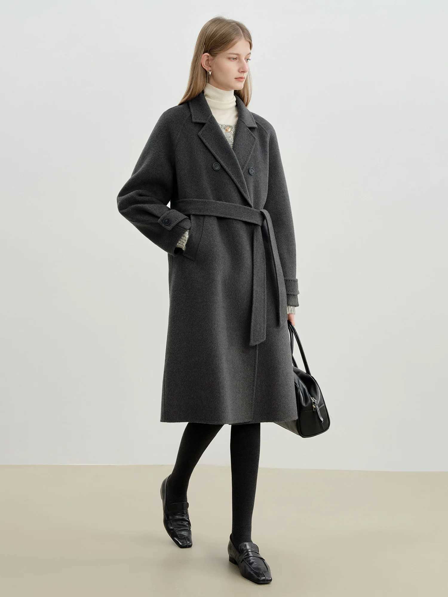 ZIQIAO Korean Style Blazer Collar Wool Coat Women 2025 Winter New Woolen Coat Midlength Loose Fit Casual Commuting SimpleT251101