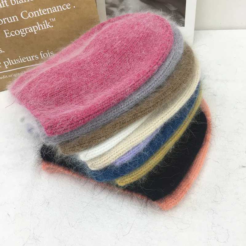New angora rabbit fur hats Winter warm soft beanie caps Knitted hats Women girls casual solid ski skullies skullcap gorrasXJ251101