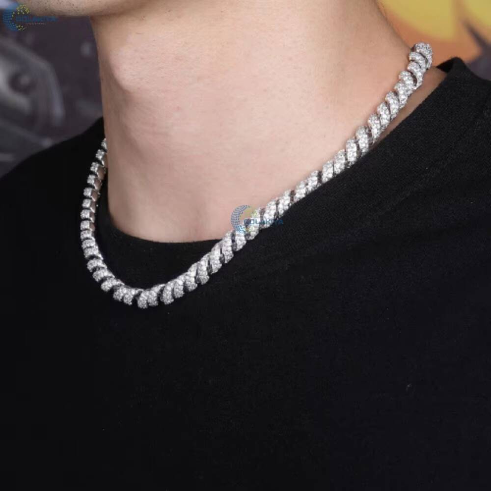 Iced Out Moissanite Rope Chain Twisted Bling Necklace for Men VVS Sparkle Hip Hop Chain