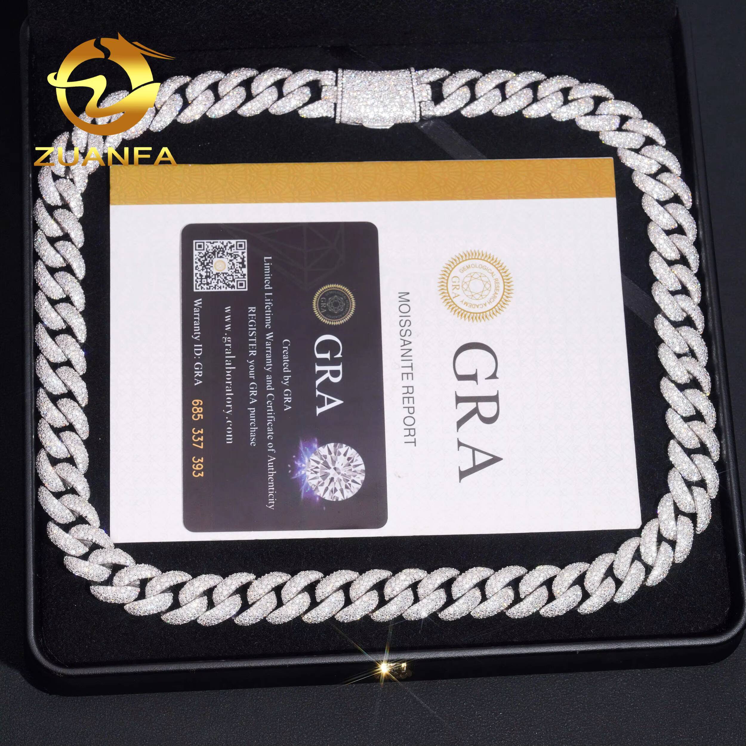 Mosaic Setting14mm Round Brillant Cut Moissanite Diamond Hip Hop Jewelry 14mm Moissanite Cuban Link 925 Silver Iced Out Chain