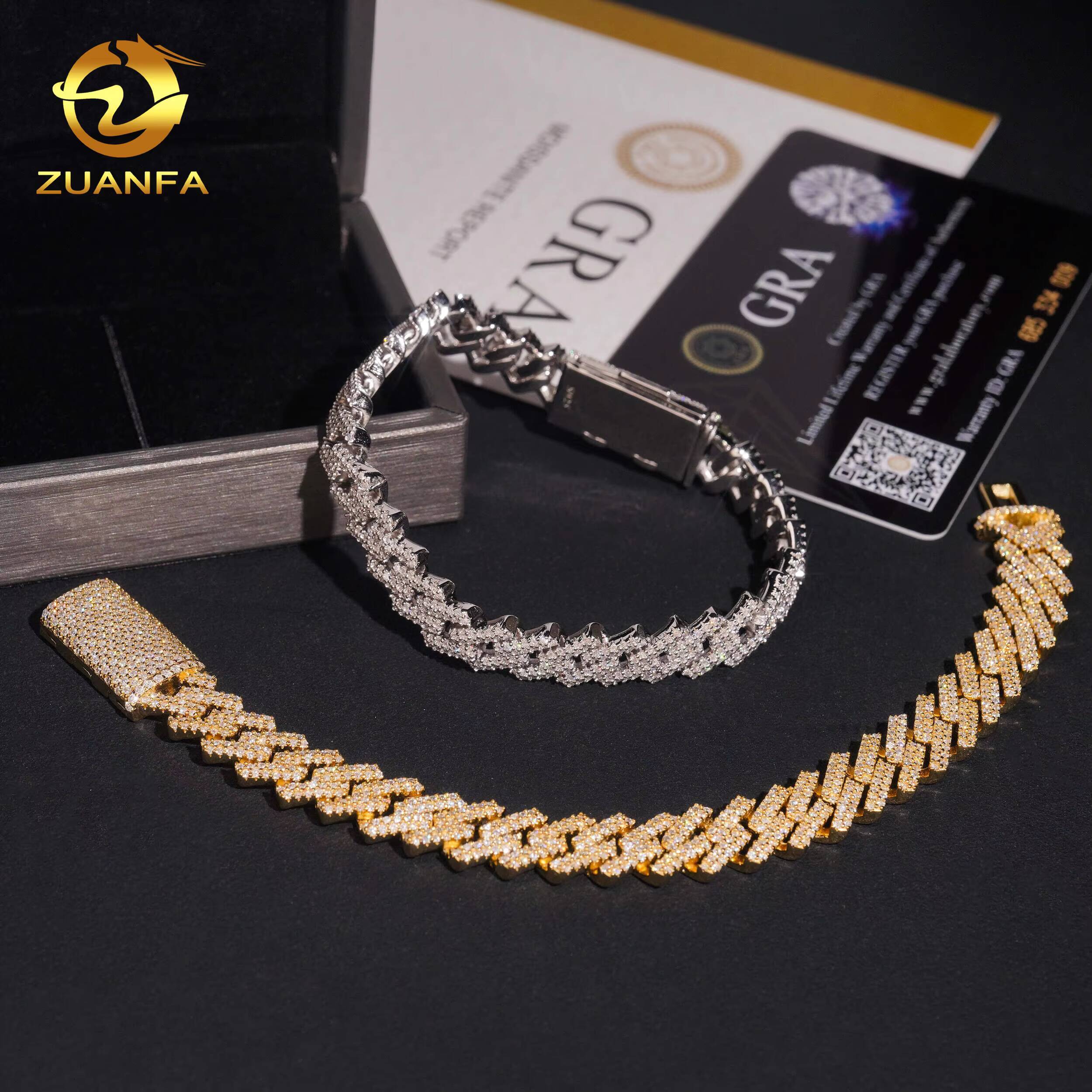 Ready to Ship 10mm Link Chain S925 Silver VVS Moissanite Pass Diamond Test Hip Hop Fine Jewelry Iced Out Cuban Chain Necklace