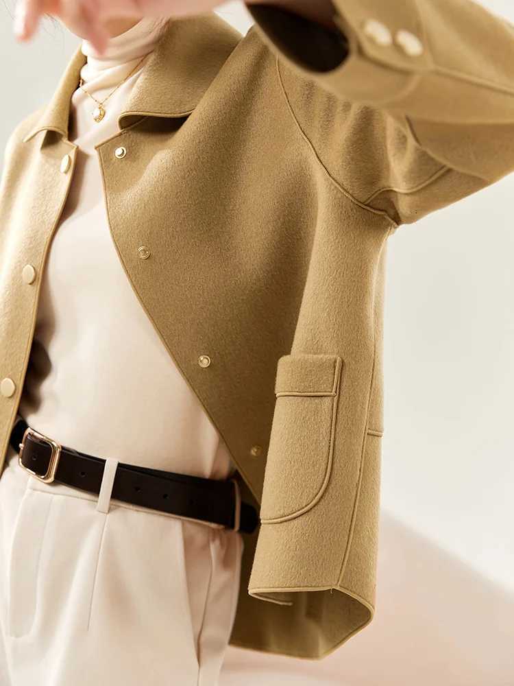 SENTUBILA Women 100 Wool Coat 2025 Office Lady Elegant Fashion Warm Solid Vintage Turndown Collar Pocket Short Coats W24O43399T251101