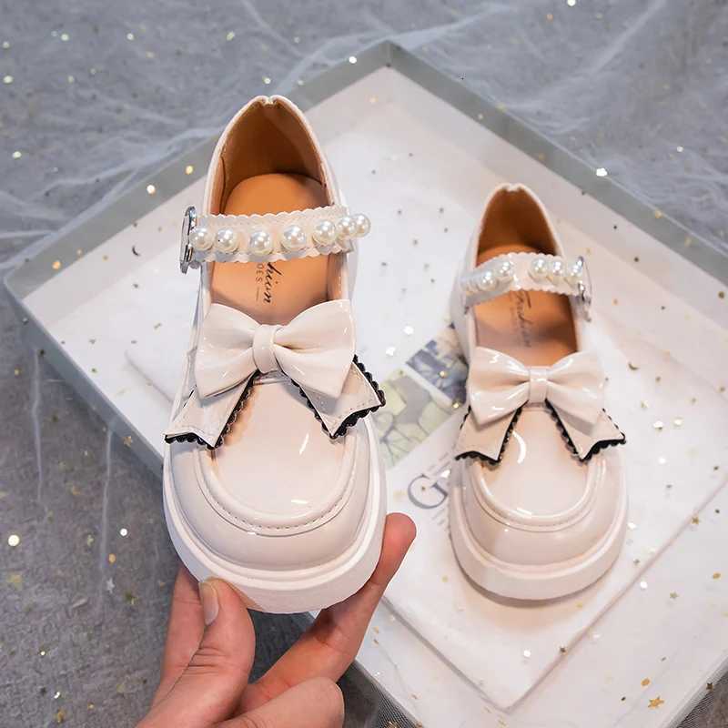 Princess Wedding Leather Shoes Kids Bowknot Flats Pearls Children Girl Dance Glitter Sweet Shoes Fashion Girls Party Dance ShoesT251101