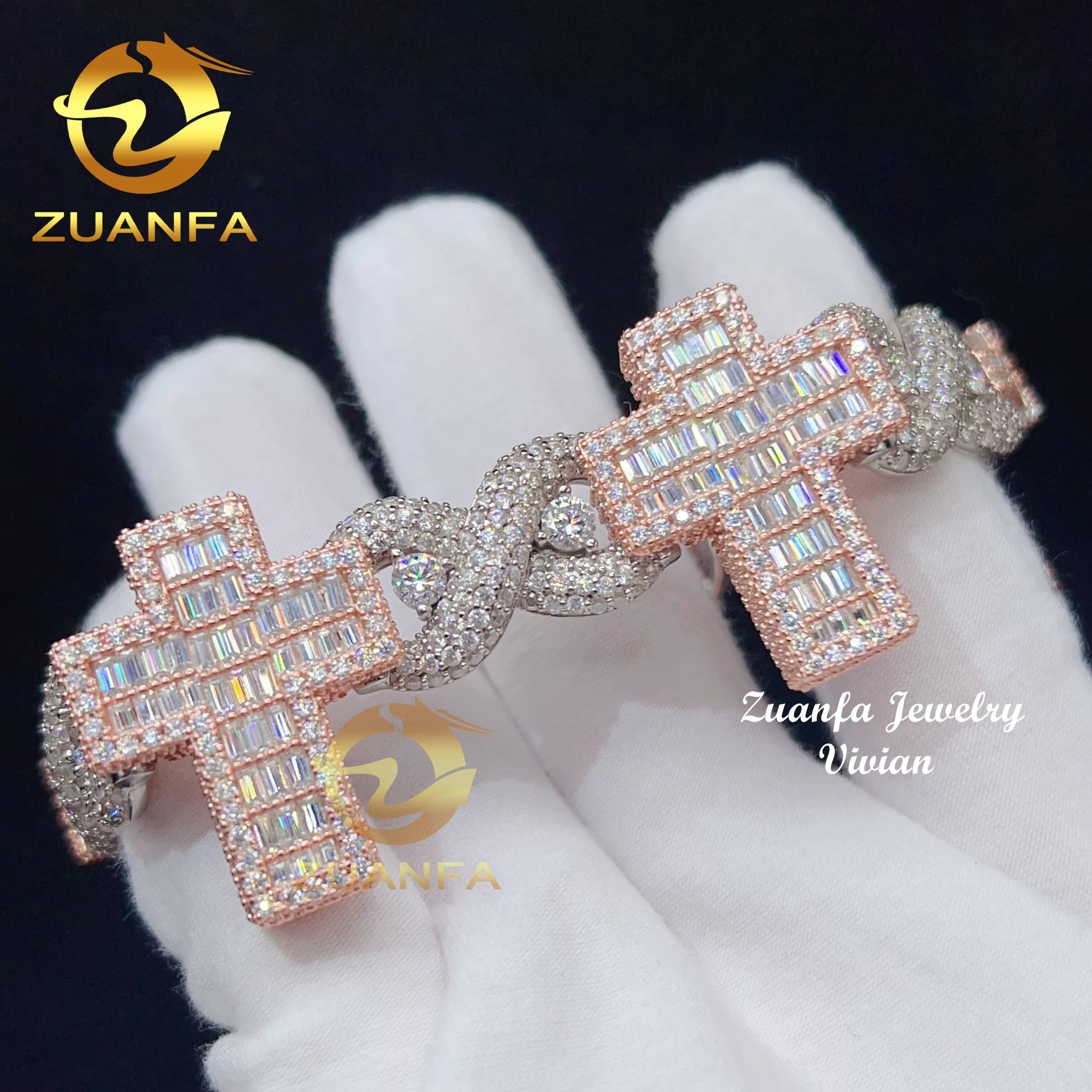 Fine Jewelry Silver 925 Vvs Moissanite Hip Hop Jewelry Iced Out Diamond Cross Cuban Bracelet Cuban Link Chain