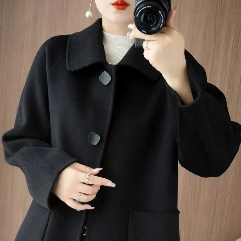 Highquality Double Sided Wool Overcoat Women Autumn Winter Korean Temperament Long Cashmere Woolen Coat Solid Female JacketsT251101