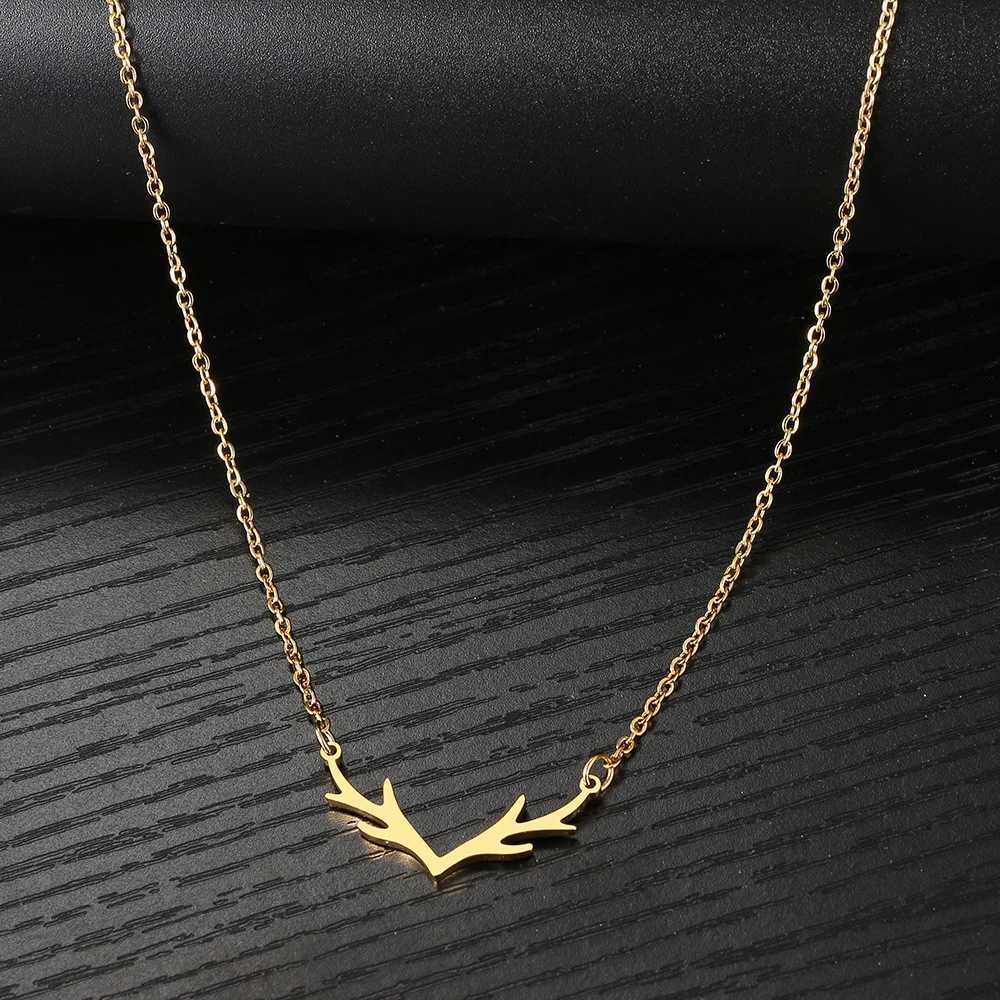 Stainless Steel Necklaces Exquisite Antlers Pendant Chain Choker Charm Fashion Necklace For Women Jewelry Christmas Party GiftC250407