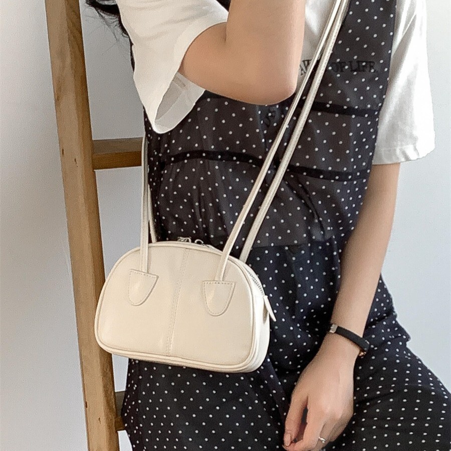 Korean Saddle Bag Women's Stylish PU Leather Mini Design Bag Double Zipper Crossbody Shoulder Bag