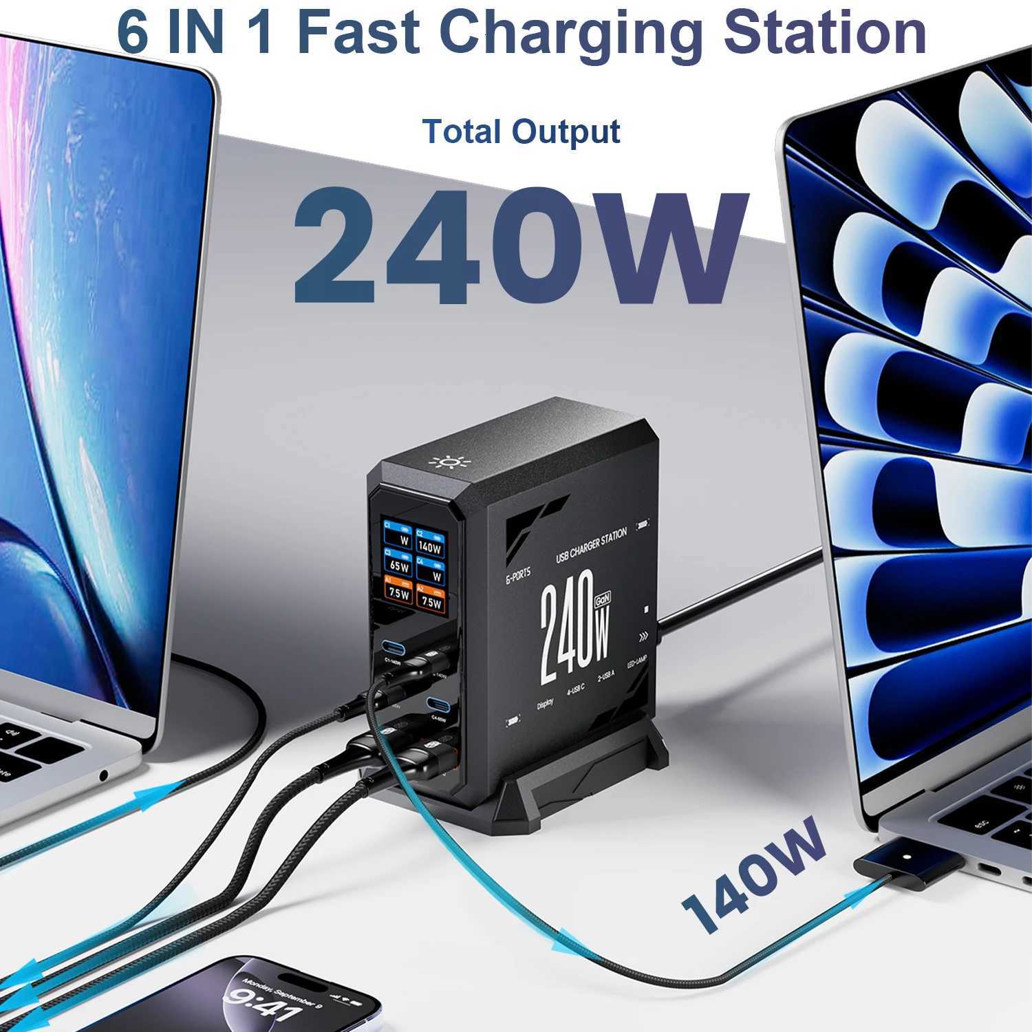 ASETECH 240W GaN Fast Charging Station 6 in 1 140W PD31 USB Type C PD QC30 PPS Desktop Charger For Book iPhone 16 Y251101