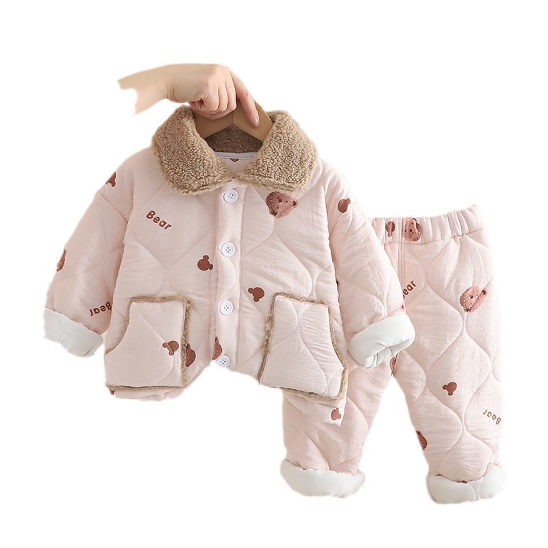 free shipping kids designer clothes 2025 Winter Kids Pajamas Set Fleece Lined 2-Piece Long Sleeve Pjs Boys Girls Warm Soft Loungewear