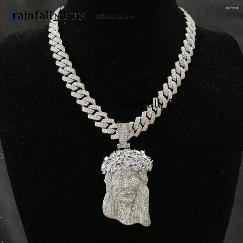 Queensun Mens Hip Hop Cuban Chain Pendant Necklace All Ice VVS Moissanite Cultivated Diamond Letter Pattern Hip Hop Jewelry