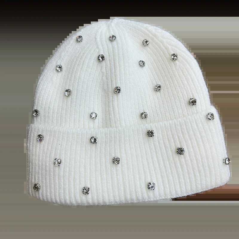Womens Knit Beanie Winter Hat with Rhinestones Stylish Solid Color Warm Fleece Lined Cap for Cold WeatherXJ251101