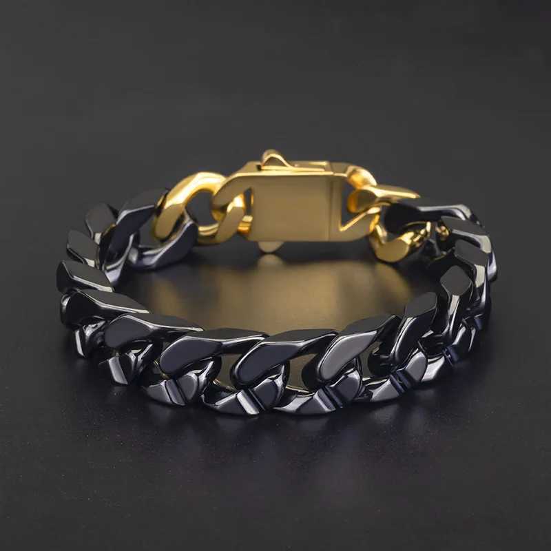 Simple stainless steel ceramic Cuban bracelet with male and female same patch work four sided grinding titanium steel accessories Y250329