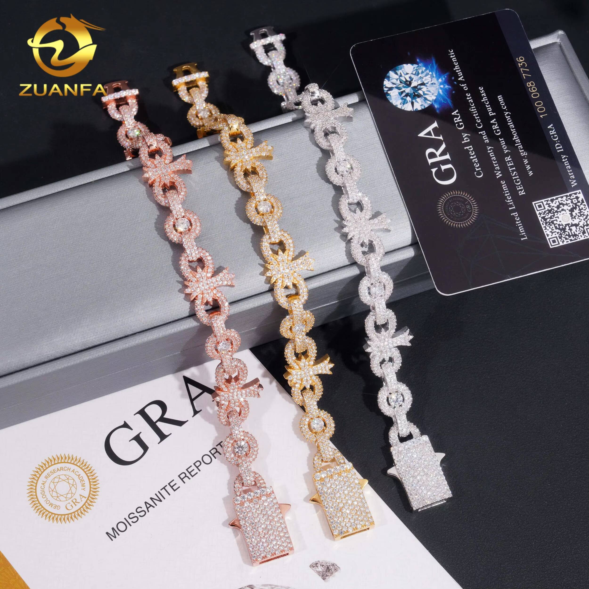 Iced Out 10mm Hip Hop Jewelry Moissanite Cuban Link Bracelet 925 Silver Moissanite Diamond Bracelet