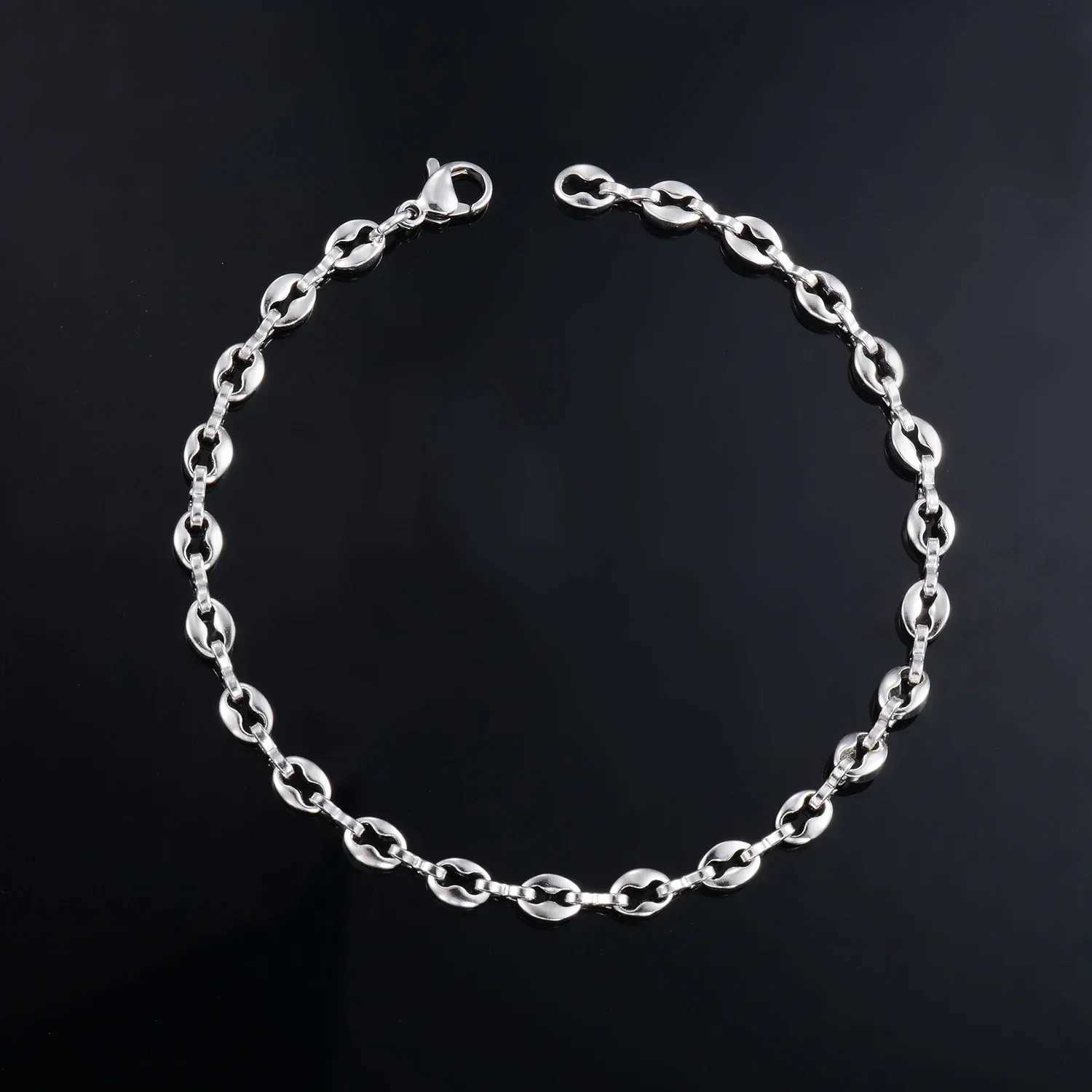 Hip Hop Coffee Bean Stainless Steel Bracelet with Extended Nose Handmade Chain Titanium Necklace Punk Jewelry High Quality Y250329