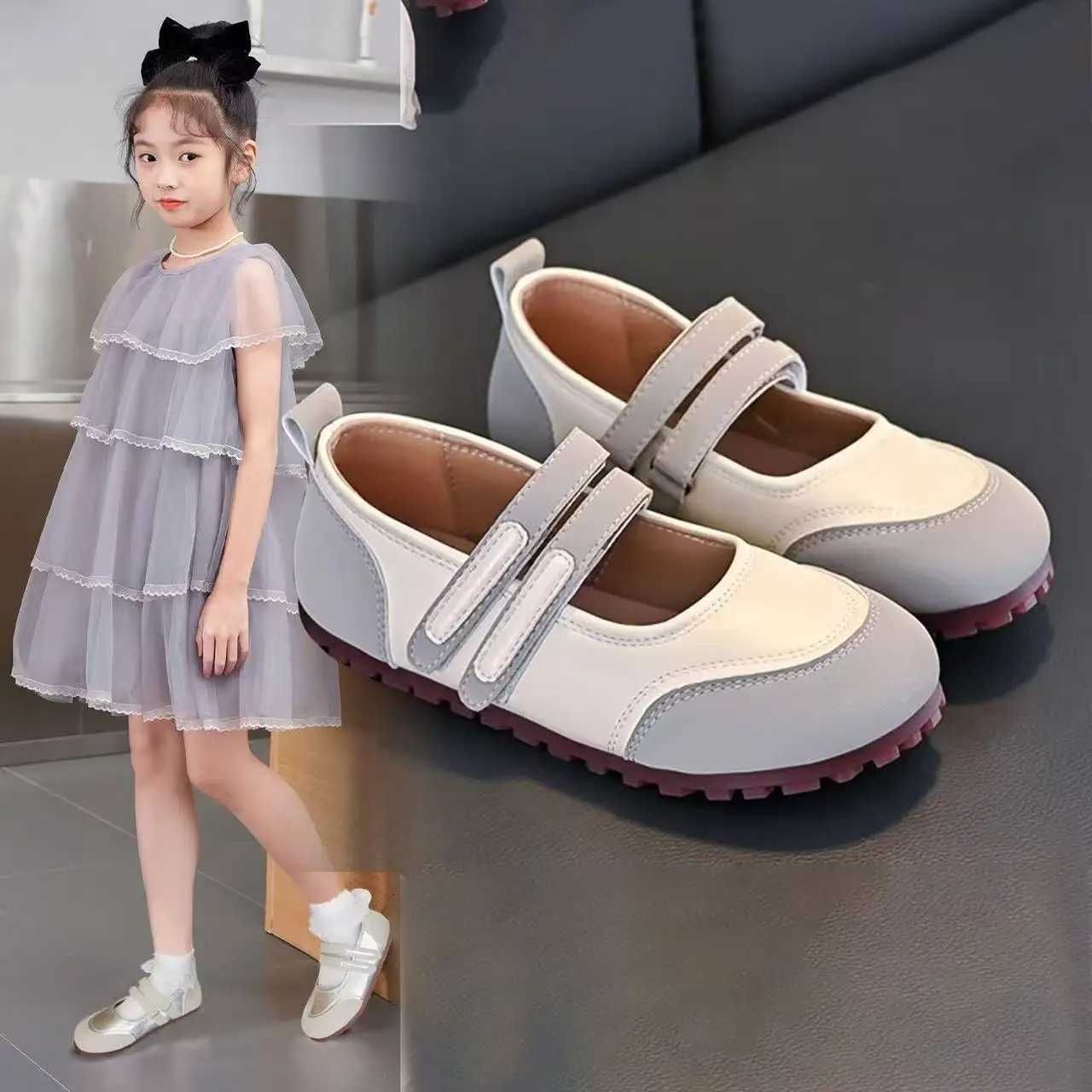 2025 New Girls Mary Jane Shoes Spring Autumn Patchwork Children Leather Shoes Soft Bottom Causal Kids School Flat Shoes ElegantT251101