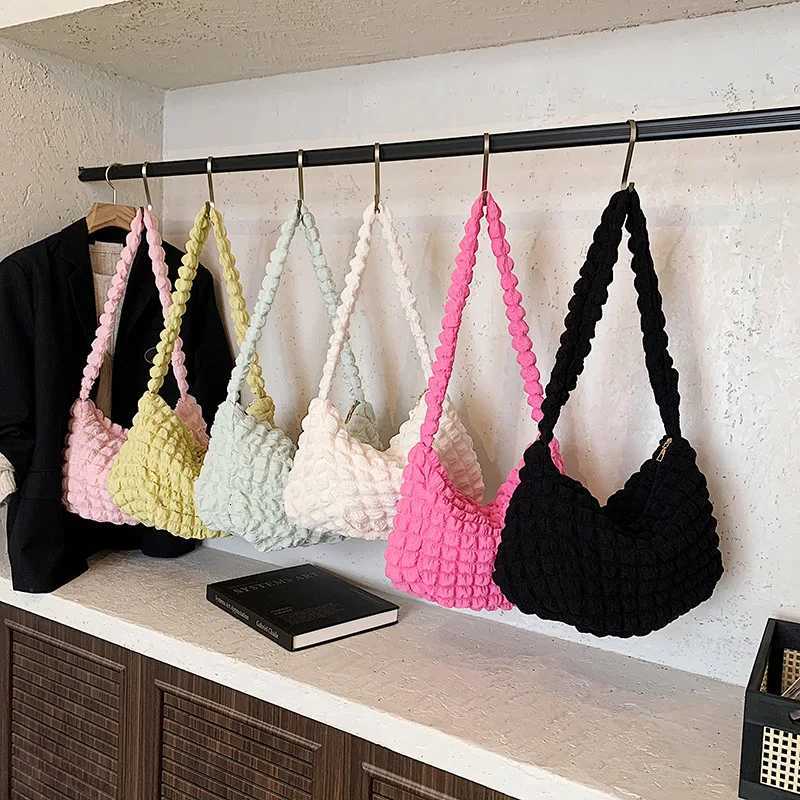 Crossbody Bag With Pleated Design Embroidered Plaid Shoulder Bag Underarm Bags Simple Large Capacity Quilted Tote Bags For WomeW251101