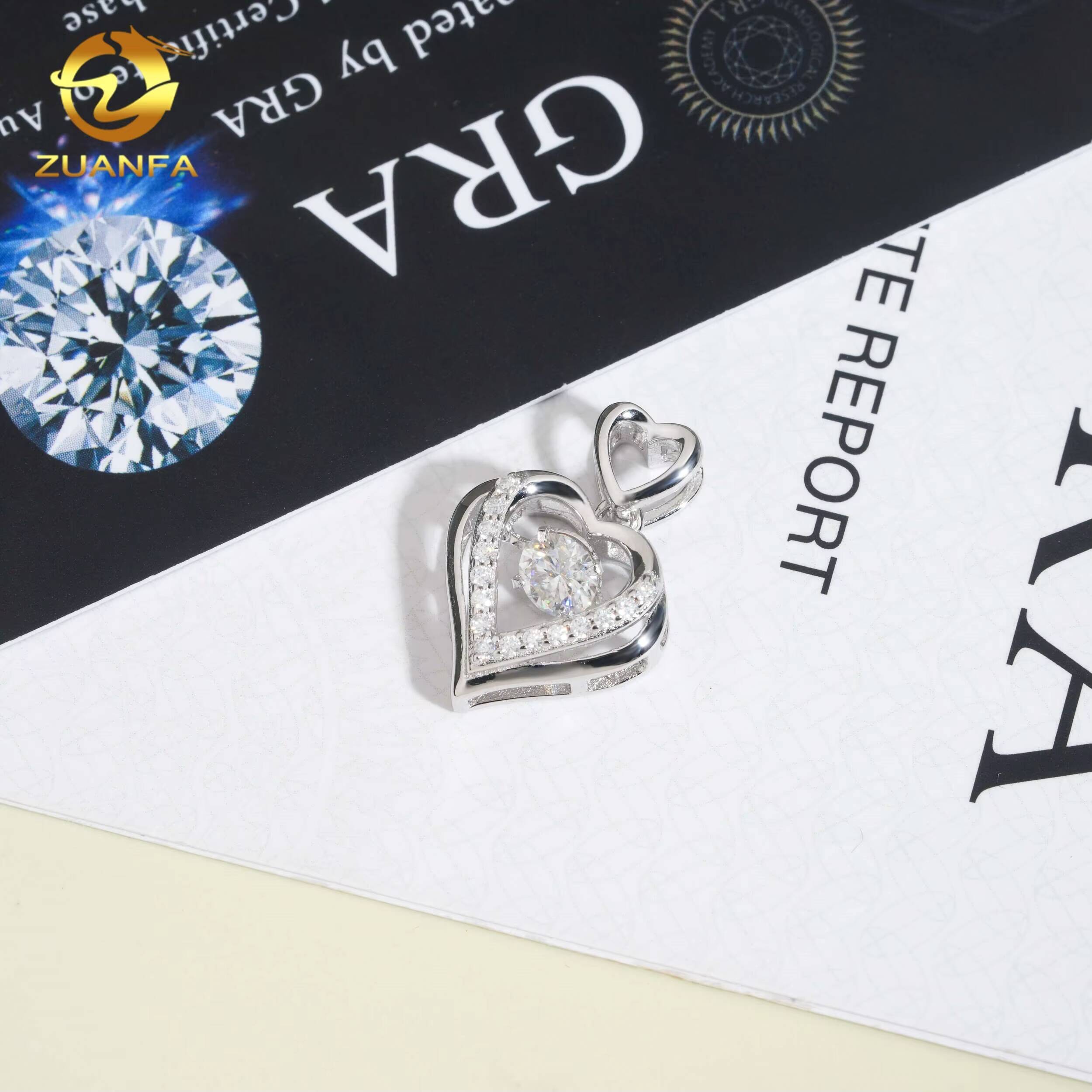 GRA Certificated Luxury Sterling Silver 925 VVS Moissanite Diamond Custom Heart Moissanite Chain Pendant