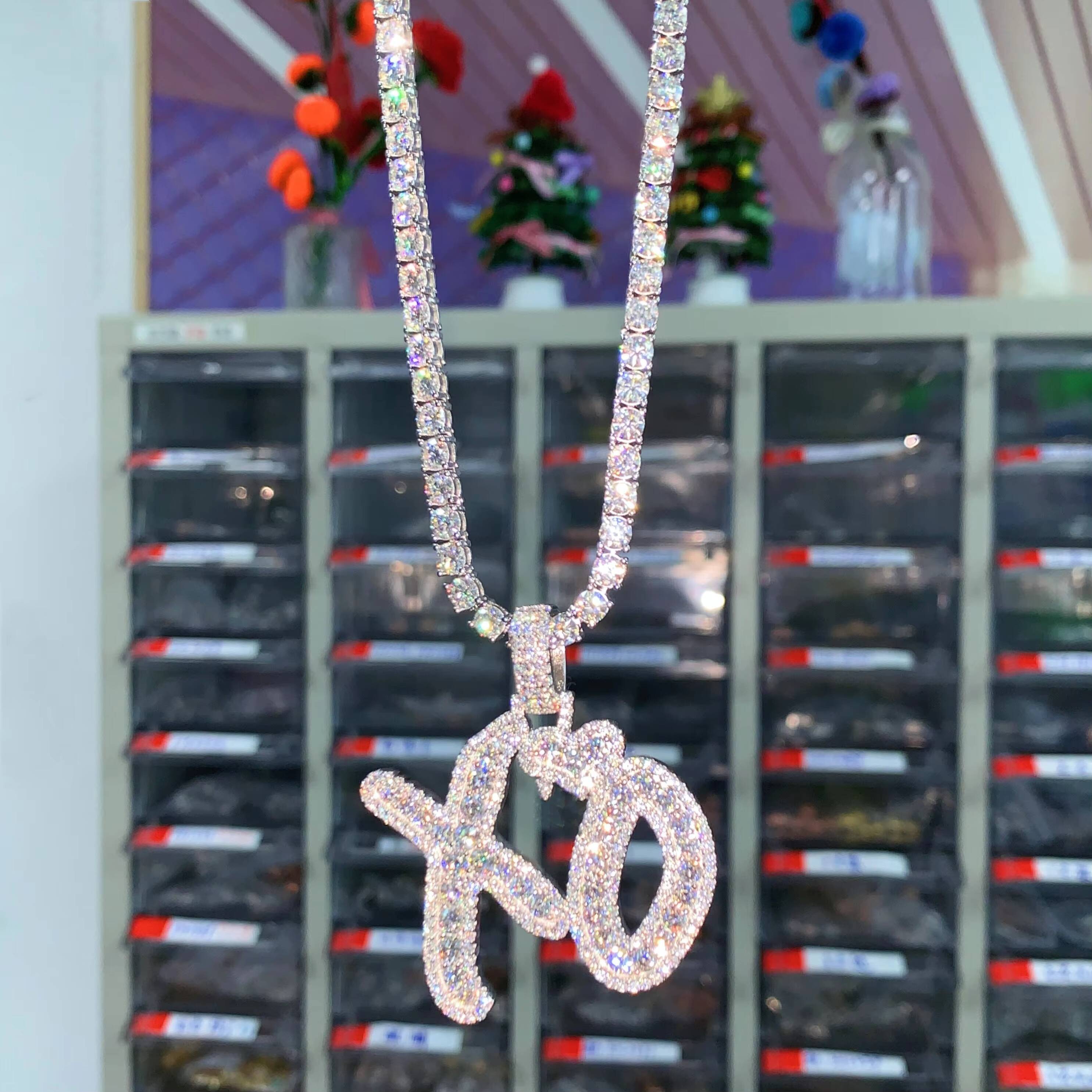 Valentines Day Gift XO Moissanite Pendants Iced Out Jewelry Diamonds Custom Moissanite Pendant Religious Jewelry