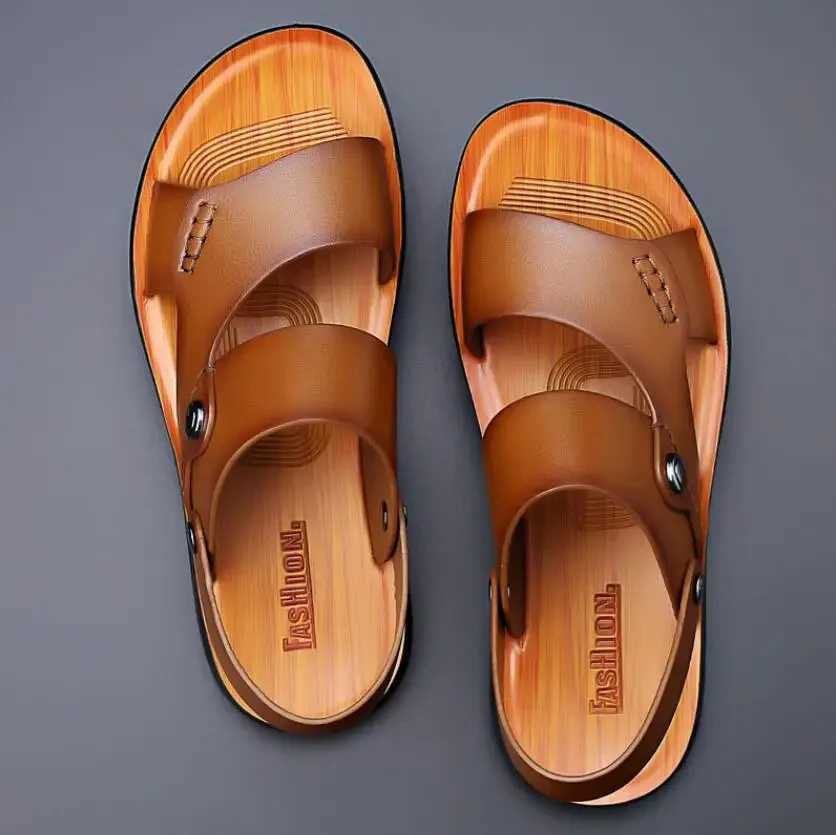 2025 Summer New Mens Fashion Leather Sandals Denim Leather Casual Mens Cool Beach Shoes Z250401
