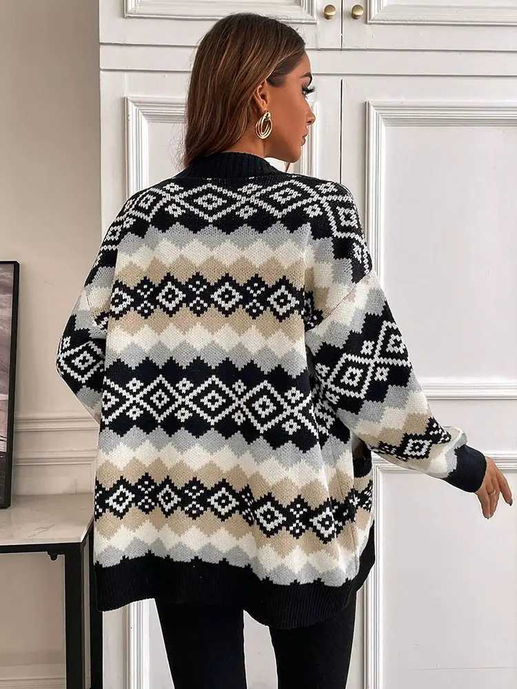 New Printed With Button Jacket Knit Sweater Womens Loose Lazy Wind Thickened Soft Warm Sweater Coats Fashion Knit CardiganT251101