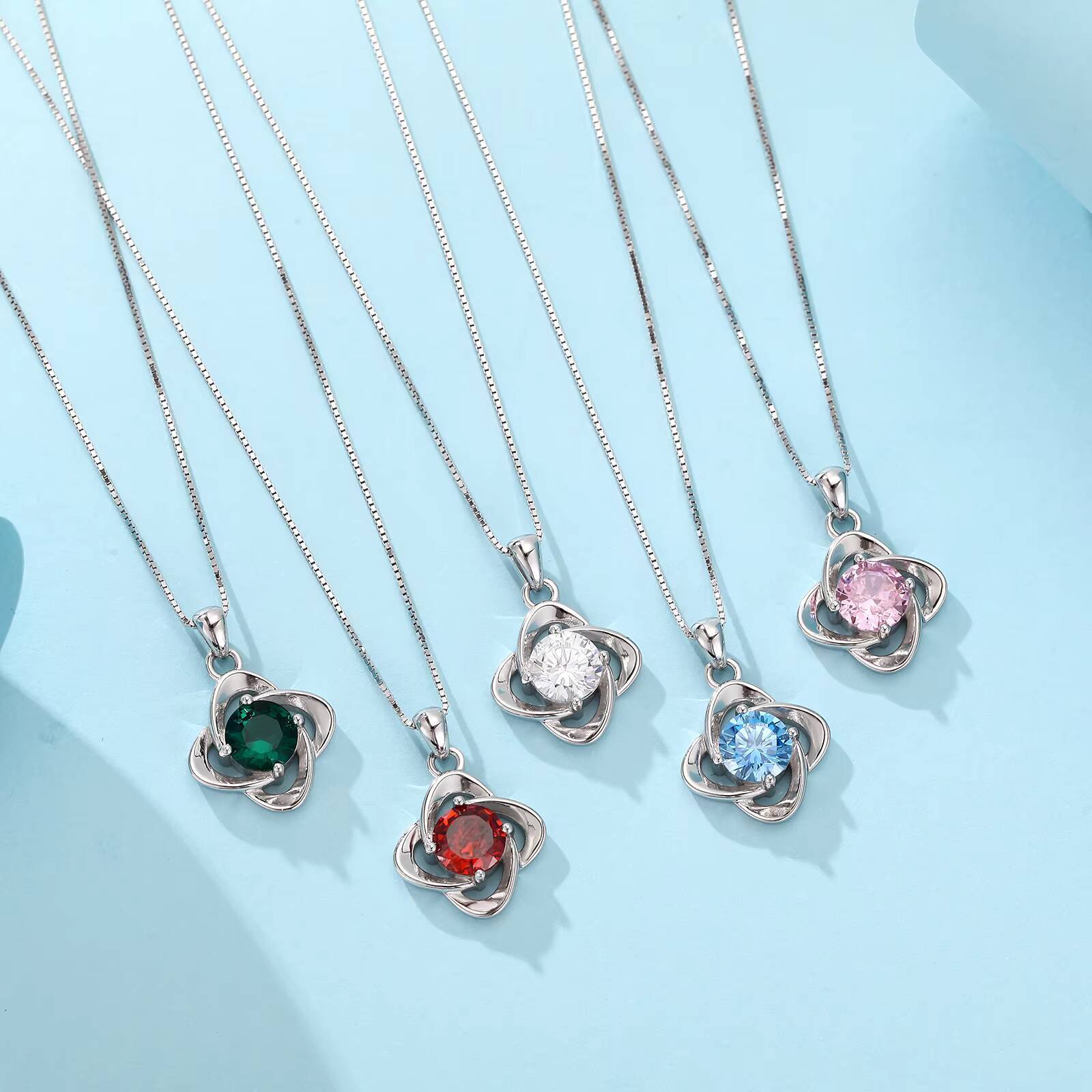 Exquisite 925 Sterling Silver Classic 12 Month Birthstone Four Leaf Clover Pendant Necklace for Women