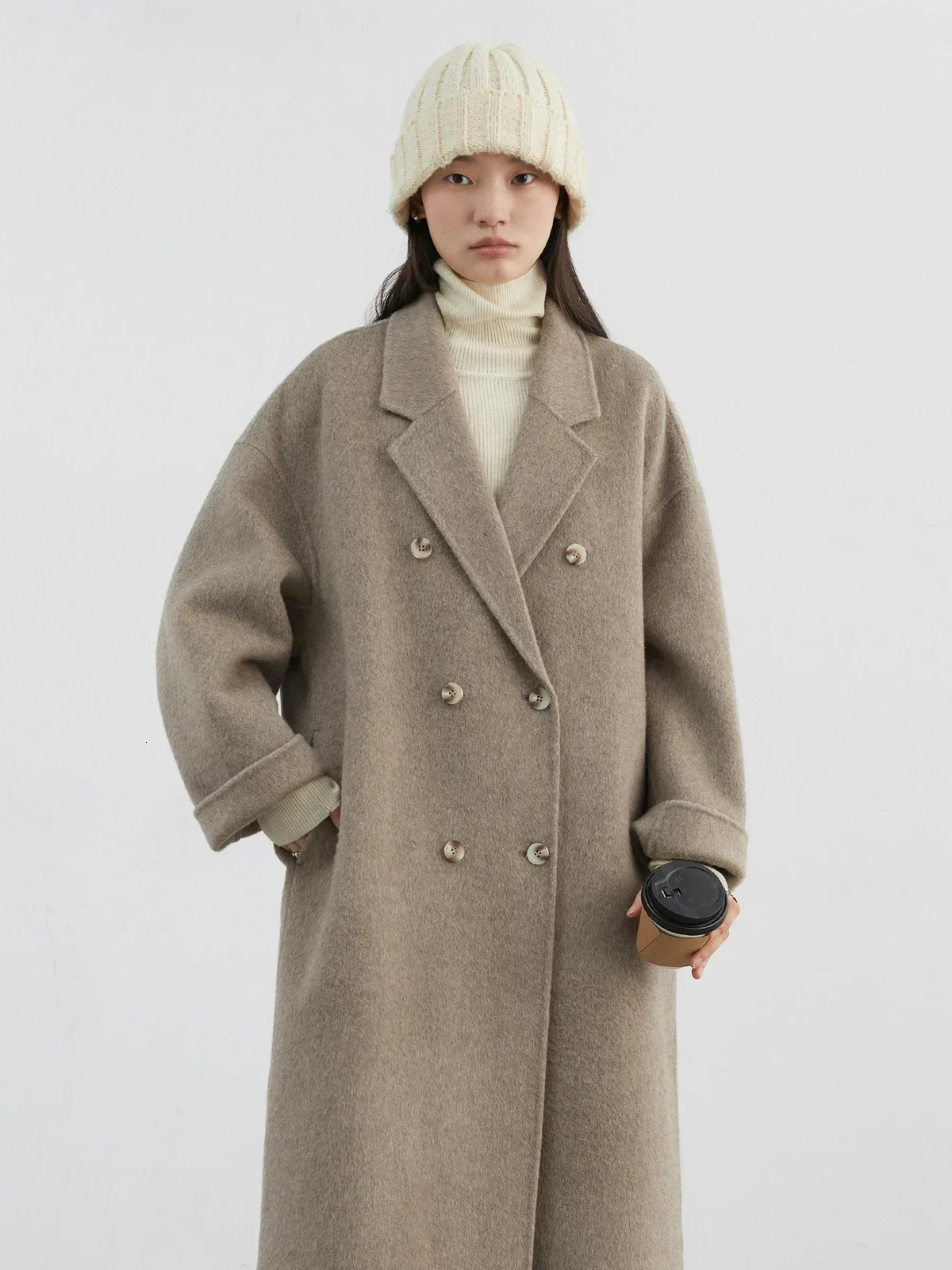 CHIC VEN Women Woolen Coat Doublebreasted Basic Loose Casual Retro Long Doublesided Female Overcoat Autumn Winter 251031