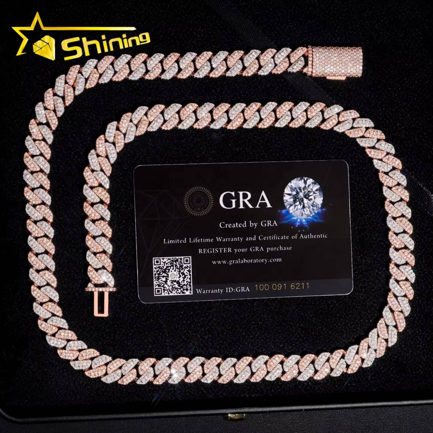 Hip Hop Popular Iced Out High Quality Rose Gold 10mm 925 Silver Moissanite Cuban Link Chain