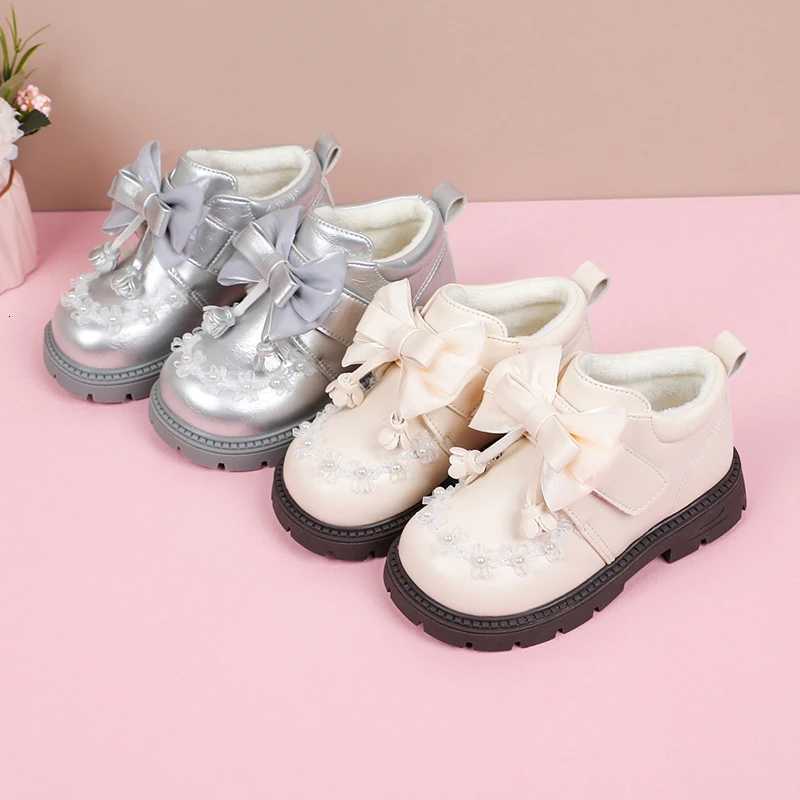 Kids Princess Flat Shoes with Big Bowknots Girls Leather Shoes Korean Style 2025 Winter New Children Casual Fashion Shoes SoftT251101
