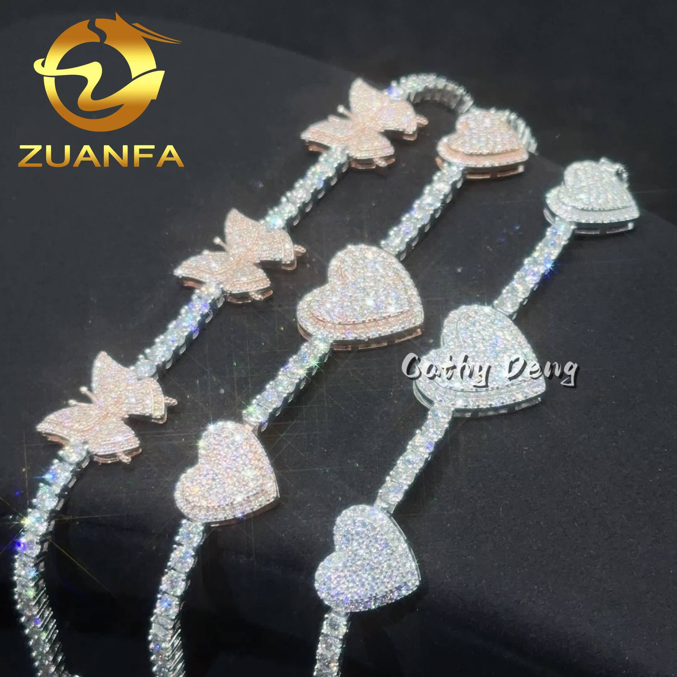 Iced Out Jewelry 3mm Moissanite Tennis Bracelet Heart Butterfly 925 Hip Hop Silver Bracelet VVS Moissanite Tennis Chain