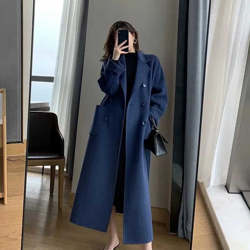 Womens Coat Winter Korean Fashion Long Coated Thickened Woolen Winter Coat for Women Black Coat HarajukuT251101