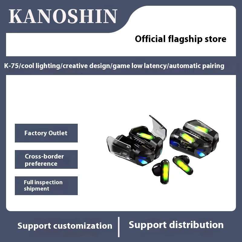 Cross-Border New K75 Wireless Earphones LED Battery Indicator JL Stereo Trendy Cool Design for Gaming Low Latency