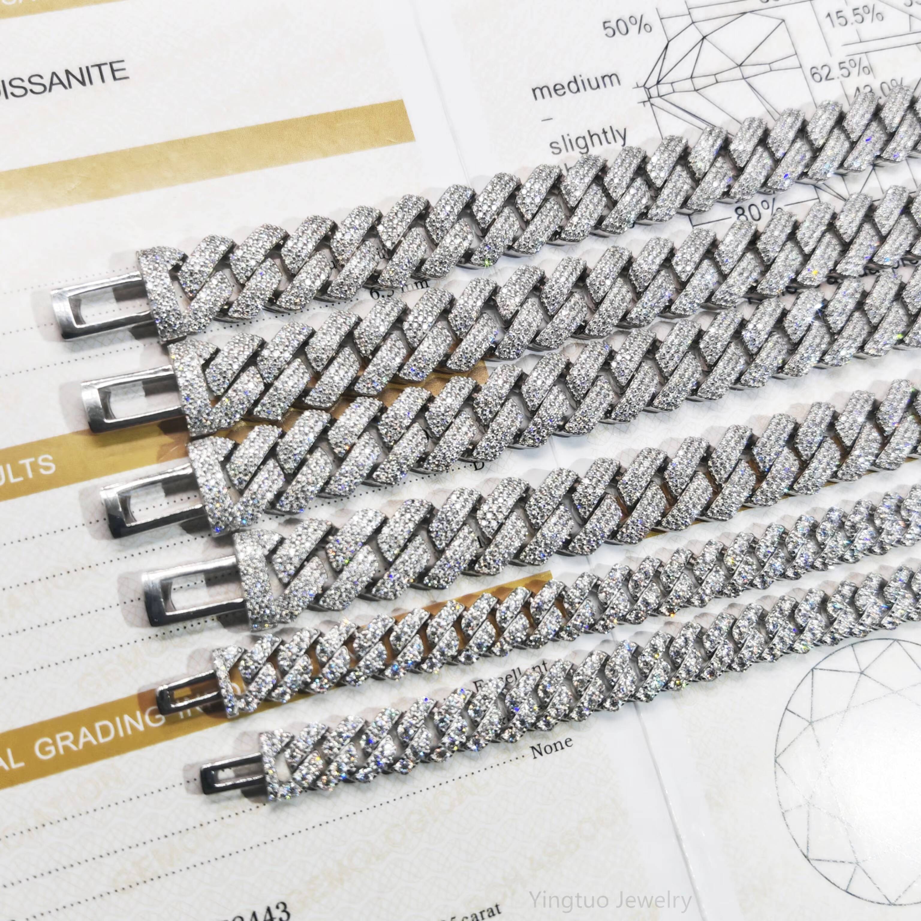 Wholesale Hiphop 8mm10mm12mm 925 Silver 18K Goldplated Moissanite Cuban Necklace for Gift