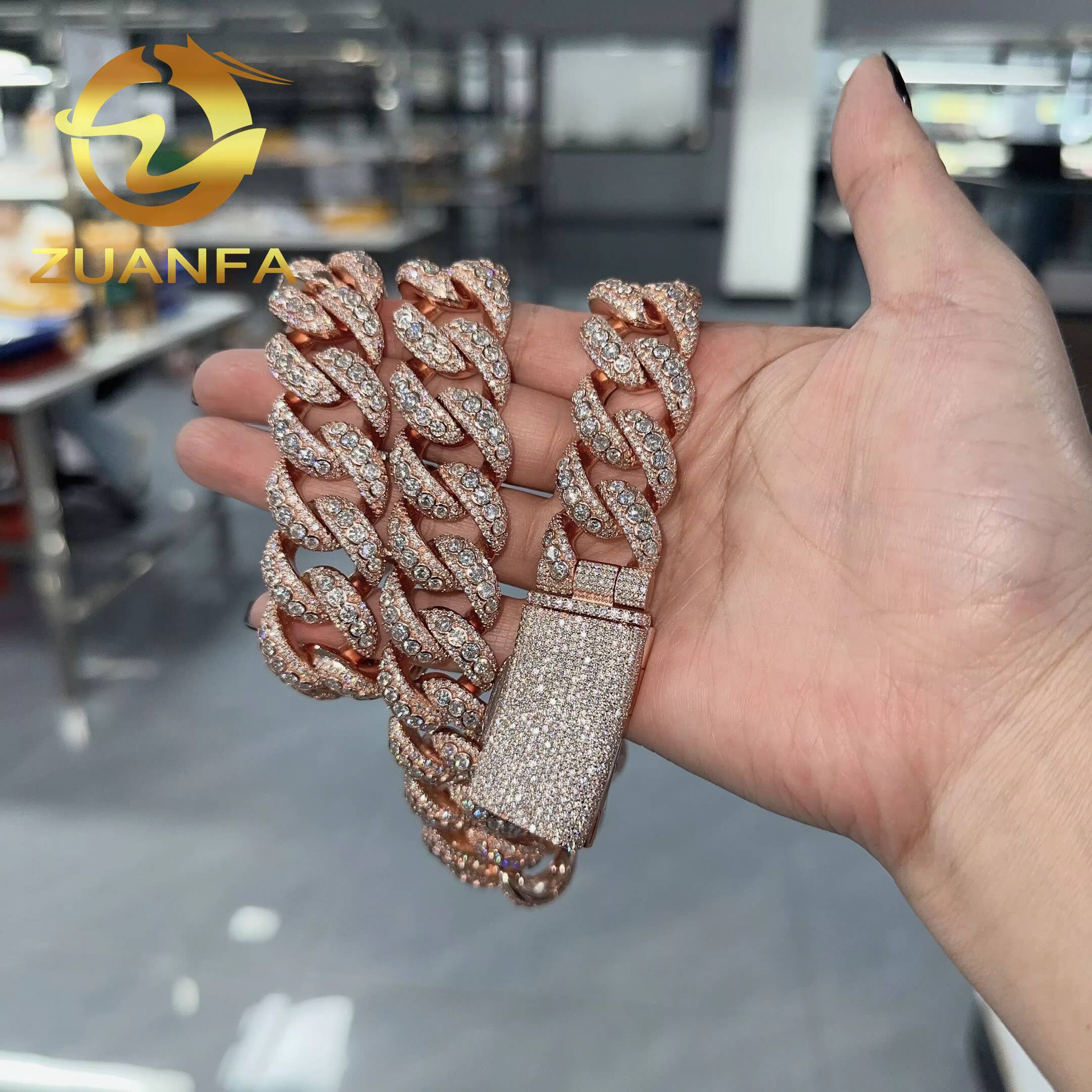 Hip Hop Jewelry 20mm Big Chain Moissanite Cuban Chain 925 Silver Cuban Link Chain Iced Out Bezel Design Chain