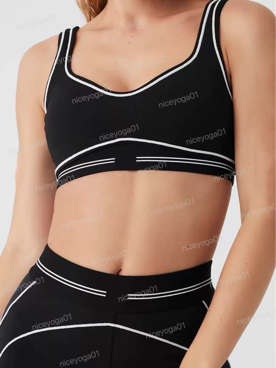 2025 Yoga Set Seamless Tops Sports Heart Throb Bra+Leggings High End White Striped Low Back Dance Yoga Outfits Summer Women's Running Fitness Gym Pilates Muse Suit Set